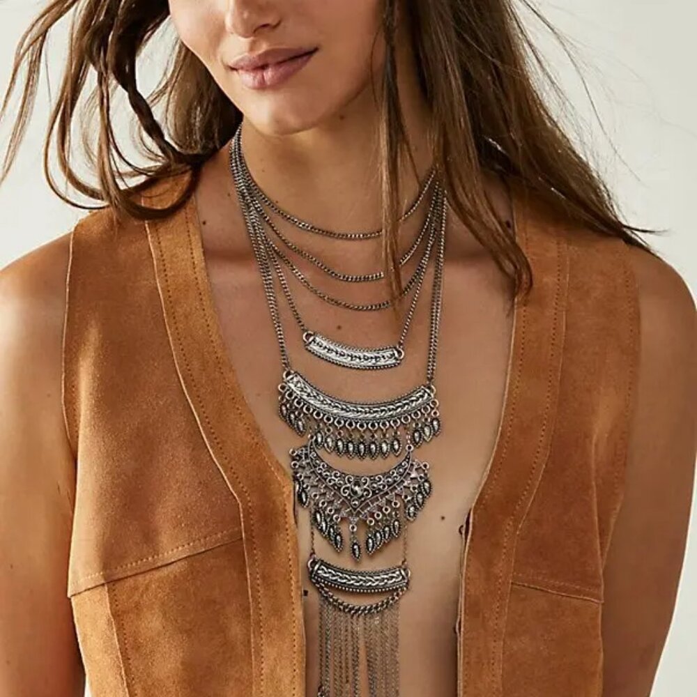 FREE PEOPLE Collier Rapture Layered Necklace In Silver NWT